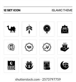 Ramadan islamic icon set black and white