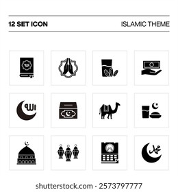 Ramadan islamic icon set black and white