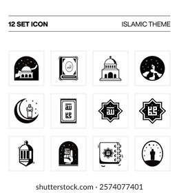 Ramadan islamic icon set black and white