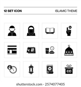 Ramadan islamic icon set black and white