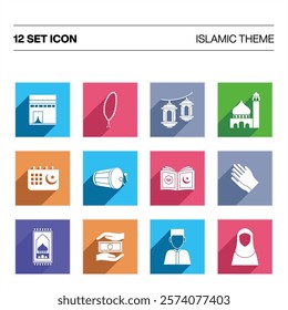 Ramadan islamic icon set colorful