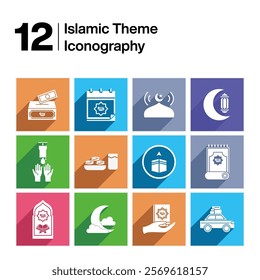 Ramadan islamic icon set colorfull