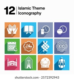 Ramadan islamic icon set colorfull