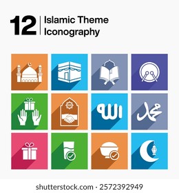 Ramadan islamic icon set colorfull