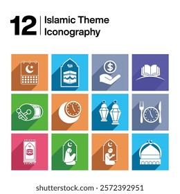 Ramadan islamic icon set colorfull