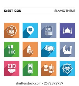 Ramadan islamic icon set colorfull