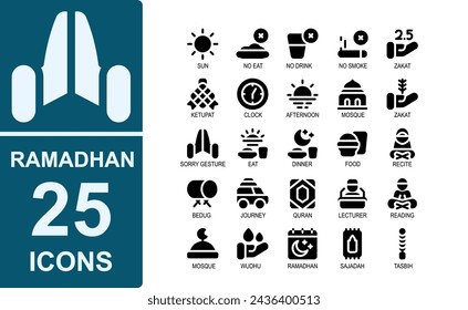 ramadan islamic icon set.solid black.vector illustration