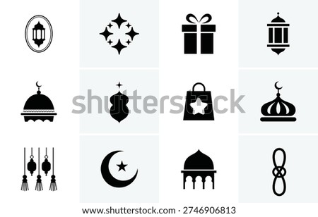 Ramadan Islamic Icons Collection: A Set of 12 Editable Vector Graphics for Festive Occasions
