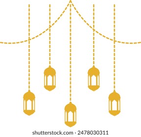 Ramadan Islamic Kareem Lantern Decoration. Isolated on White Background. Flat Vector Illustration.