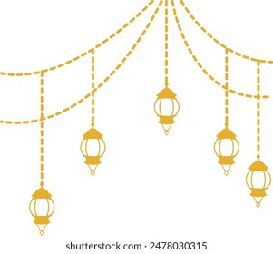 Ramadan Islamic Kareem Lantern Decoration. Isolated on White Background. Flat Vector Illustration.
