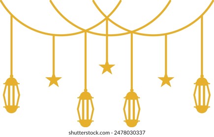 Ramadan Islamic Kareem Lantern Decoration. Isolated on White Background. Flat Vector Illustration.