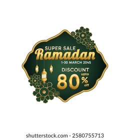 Ramadan islamic label, tags or emblem, lantern, decoration, moon, element for banner, flyer, voucher, brochure, digital marketing, and promotion. Holiday festive premium label vector illustration