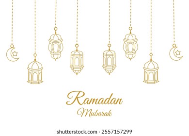 Ramadan islamic lantern line art vector