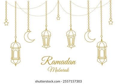 Ramadan islamic lantern line art vector