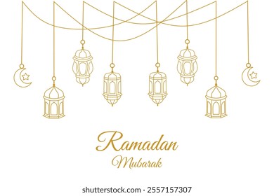 Ramadan islamic lantern line art vector