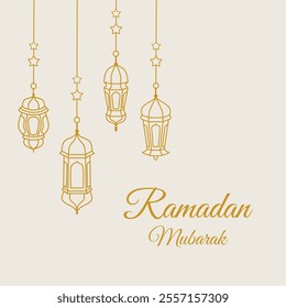 Ramadan islamic lantern line art vector