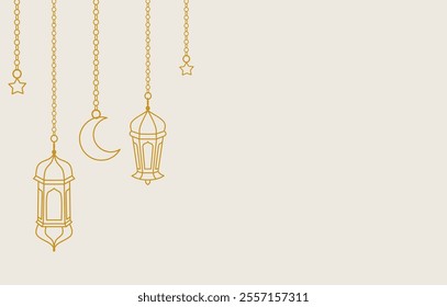 Ramadan islamic lantern line art vector