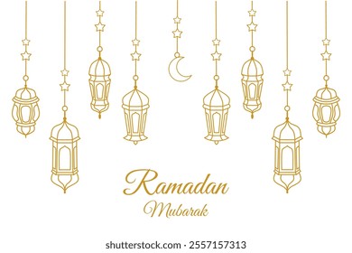 Ramadan islamic lantern line art vector