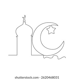 Ramadã islâmico ilustração vetorial de arte em linha no fundo branco