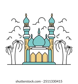 Mesquita islâmica Ramadã Moslem Monoline Vetor Ilustração 2