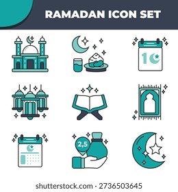 Ramadan Islamic Muslim Icons Eid Fasting Prayer Spiritual Set