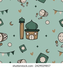 Patrón islámico sin fisuras de Ramadán. Fondo de garabato islámico. Ilustración vectorial. Diseño para papel pintado, fondo, papel de embalaje, póster, tarjeta