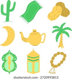 Conjunto de iconos de ilustración plana de temática islámica y ramadán