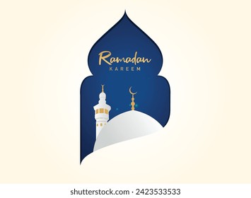 Das Ramadan-Königeem Grußkarten mit Retrodesign, Mond, Moschee und Kuppel.