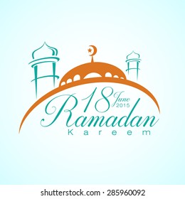 Ramadan Kareem 18 June 2015 with Mosque. Vector Illustration