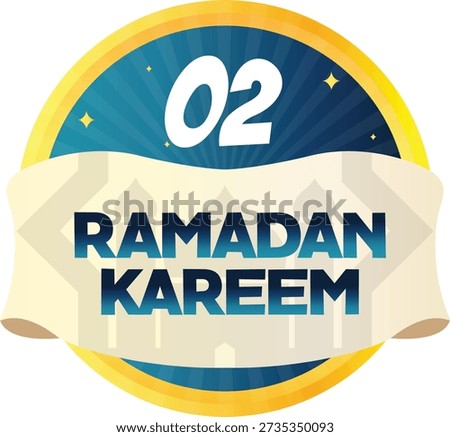 Ramadan Kareem 2 Festive Islamic Badge Illustration with Mosque Stars Crescent Moon Vector Design Golden Circle Emblem Religious Celebration Icon