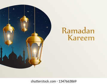 ramadan kareem 2019 gold lanterns place for text night sky with stars