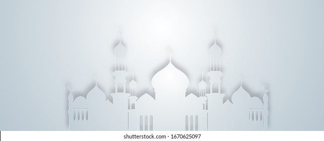 Ramadan kareem 2020 background. Paper cut vector illustration with, place for text greeting card and banner