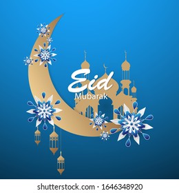 Ramadan kareem 2020 background. vector illustration with mosque and moon, place for text greeting card and banner