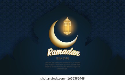 Ramadan kareem 2020 background. vector illustration with mosque and moon, place for text greeting card and banner