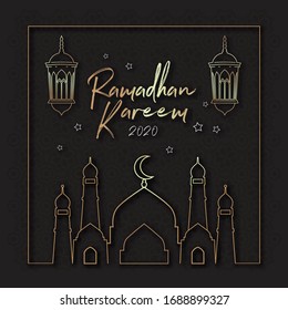 Ramadan Kareem 2020 outline mosque in black gold