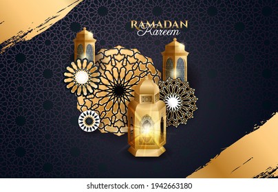 Ramadan Kareem 2021 vector illustration of a lantern Fanus. the Muslim feast of the holy month of Ramadan Kareem. Translation from Arabic: Generous Ramadan