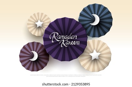 Ramadan Kareem 2022 greeting with calligraphy lettering with paper cut art ramadan concept. Vector illustration