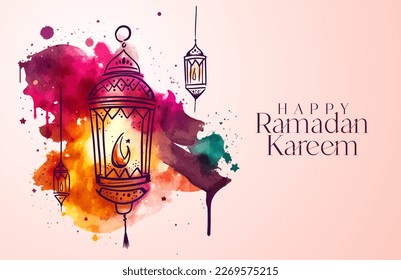 Ramadan Kareem 2023 vector illustration of a lantern Fanus. the Muslim feast of the holy month of Ramadan Kareem. Translation from Arabic: Generous Ramadan