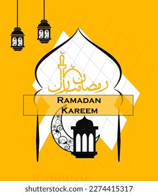 Ramadan Kareem 2023 with Yellow background, vector, illustration 