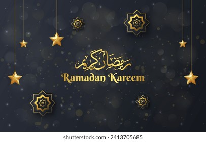 ramadan kareem 2024 banner with black and golden background design 08