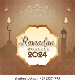 ramadan kareem 2024 banner with brown and golden background design 013