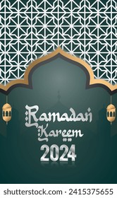 ramadan kareem 2024 banner with green and white background design 016