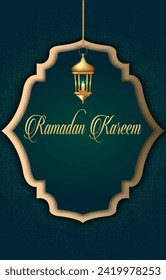 ramadan kareem 2024 banner with islamic ornament and gradient blue and green background design