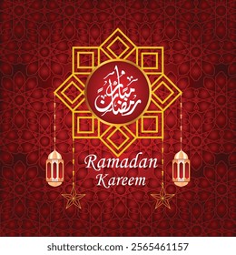 Ramadan Kareem 2025 Ramadan Mubarak , Arabic Calligraphy for the month of Ramadan with Islamic  ornaments , Translation : "Goodness Ramadan" template 