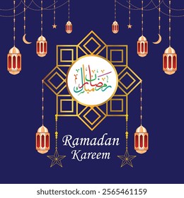 Ramadan Kareem 2025 Ramadan Mubarak , Arabic Calligraphy for the month of Ramadan with Islamic  ornaments , Translation : "Goodness Ramadan" template 