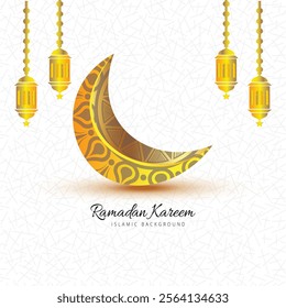 Ramadan Kareem 2025 poster, card banner with moon, lump. masjid, blue and Wight background. with vector  