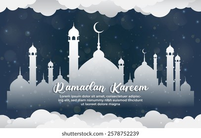 ramadan kareem 2025 template banner with islamic ornament with blue background design1