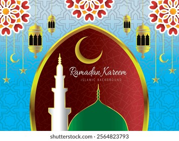 Ramadan Kareem 2025. Welcome Ramadan Kareem with  moon, mosque, lumps Set flat vector modern illustration.