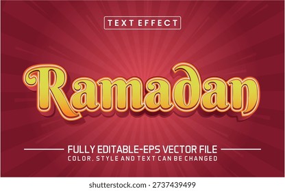 Ramadan Kareem 3D Editable Text Effect with Yellow and Orange Gradient on Red Sunburst Background