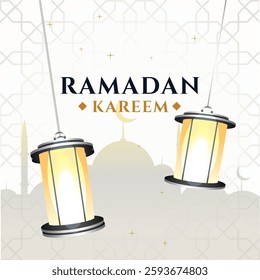 Ramadan Kareem 3d style background template design with hanging lectern arabian banner poster social media post design. eps vector illustration. Translated: Islamic month of Ramadan Kareem 